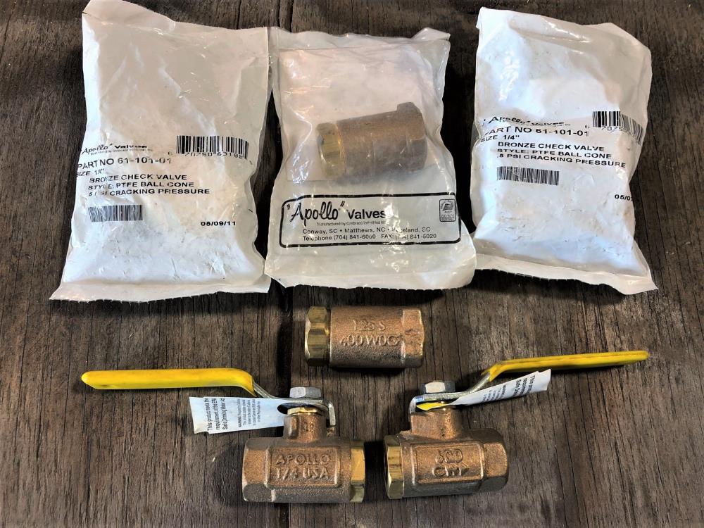 Lot of Apollo 1/4" Bronze Ball Valves 70-101-01 & Ball Cone Check 61-101-01